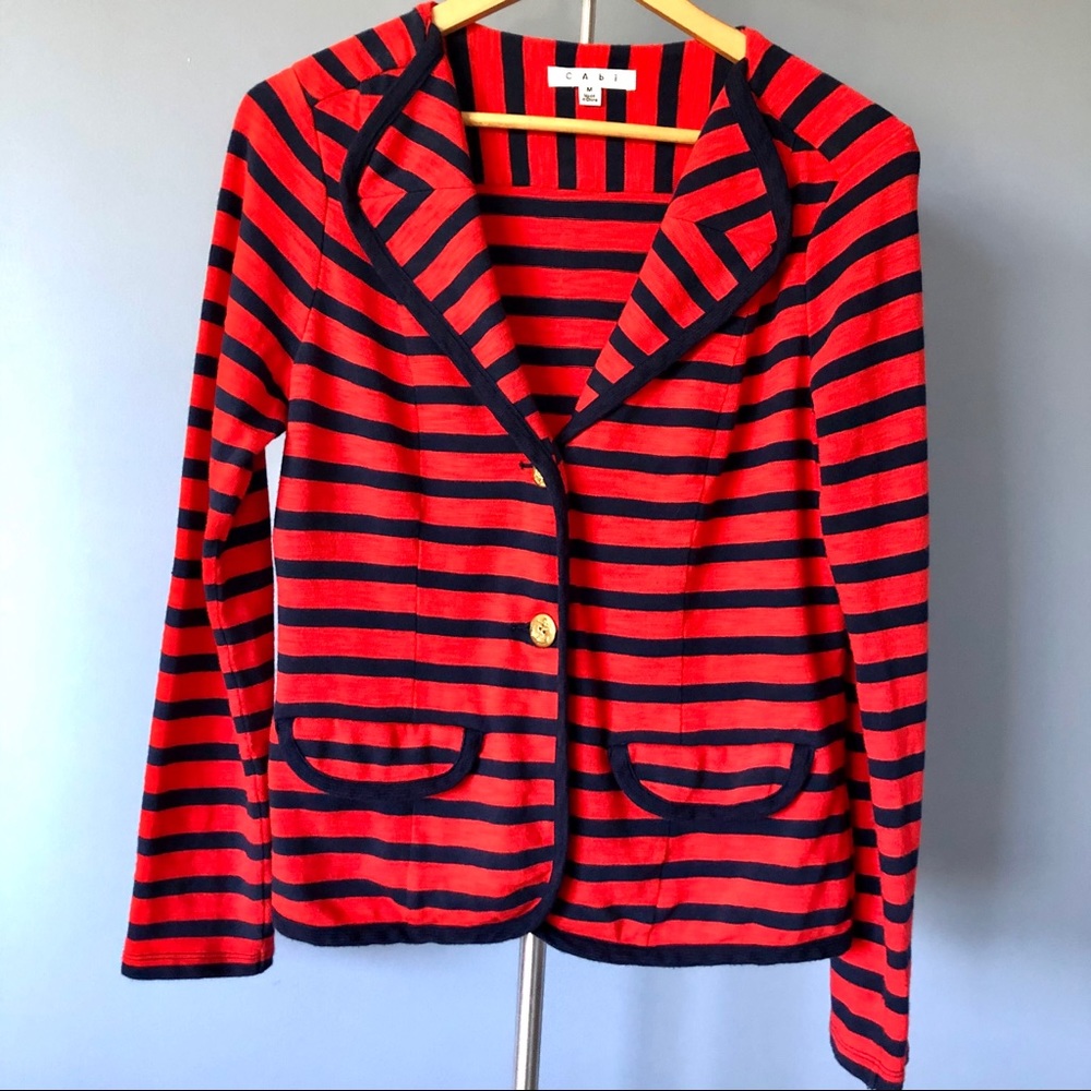 CAbi Yacht Club Nautical Cotton Striped Cardigan